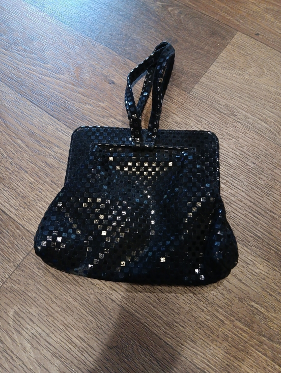 Michelle Lalonde Handbags - Vintage 70s Black Sequin Wristlet Clutch with Top Handle